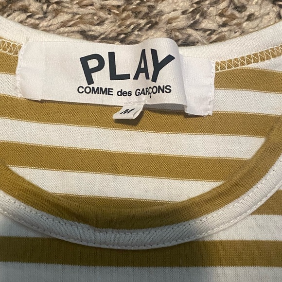Comme Des Garcons PLAY Little Heart Long Sleeve Striped T-shirt Yellow/Blue - Picture 3 of 4